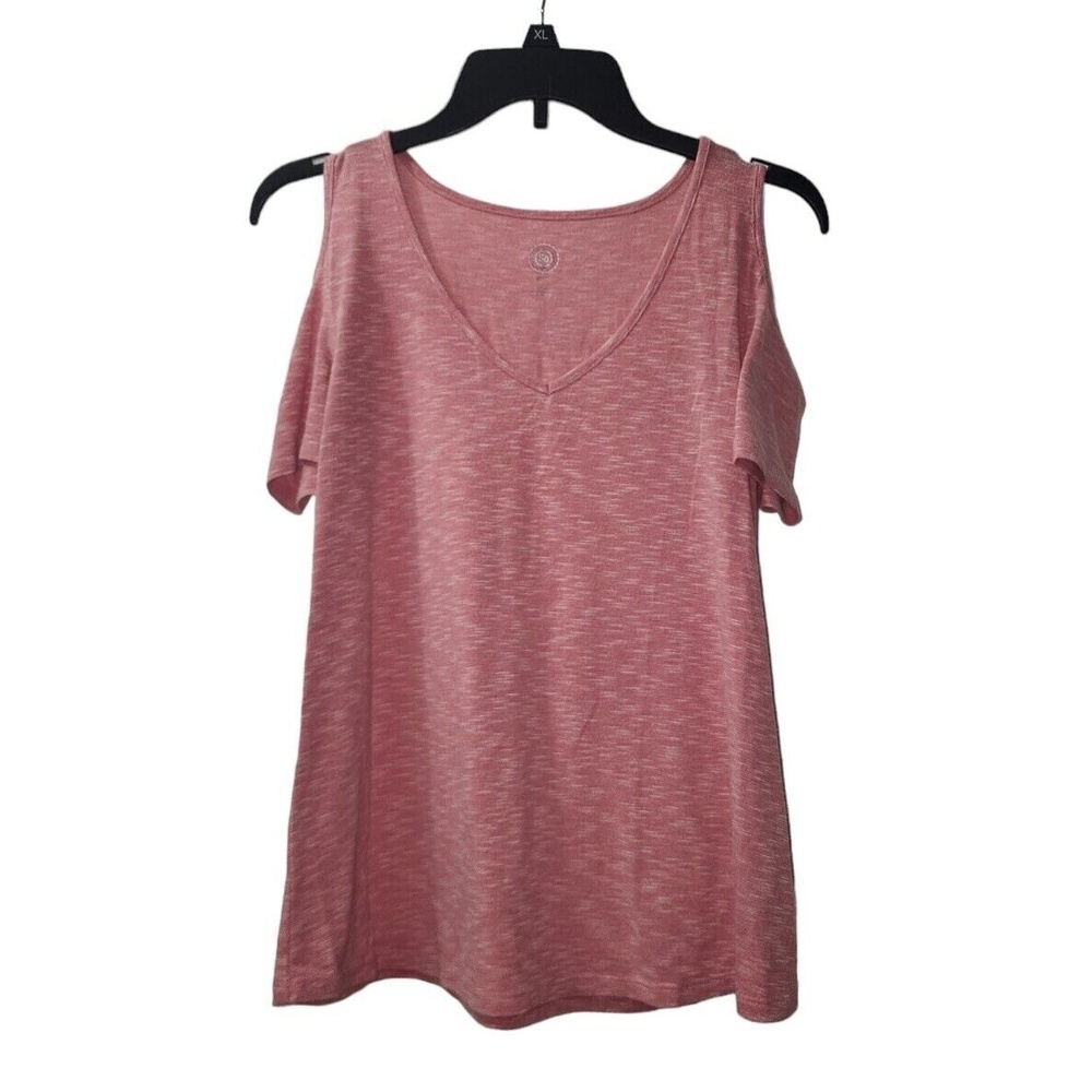 SO Cold Shoulder Top V-Neck Relaxed Fit Casual‎ Everyday Pink XXS